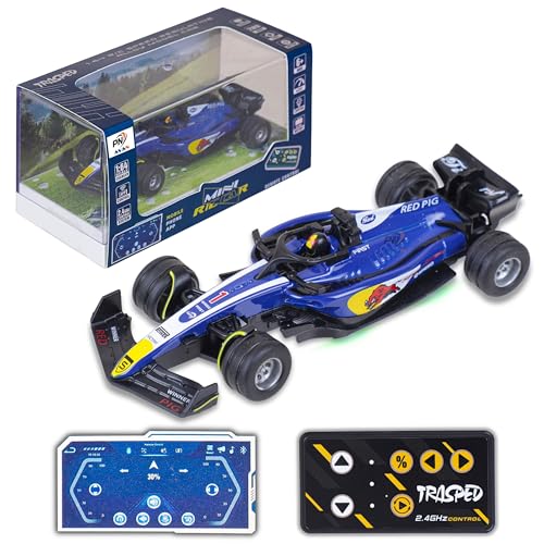 Image of Formula RC Racing Car for Kids 1:64 Scale Age 6+ Years | Mini Rechargeable Remote Control Sports Car with APP Control, LED Lights, 3 Speed Modes & Type-C Charging (Blue & White)