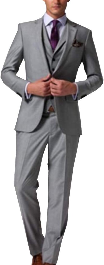 Light Grey Business Suits Formal Dress Men Suit Set Groom Tuxedo Four-Piece D-168 (52" Chest/Long, Light Gray)