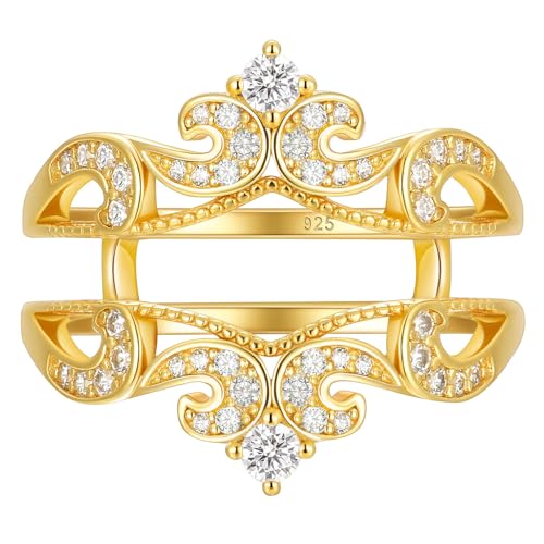 SHELOVES Vintage Ring Enhancer for Engagement Rings Adjustable Ring Guard 18K Yellow Gold Sterling Silver 5-10