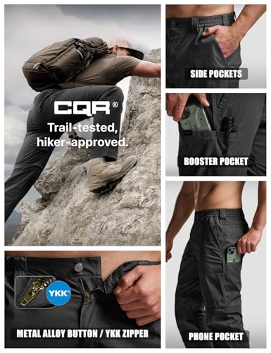 Image of CQR Men's Convertible Cargo Tactical Pants, Water Resistant Outdoor Hiking Pants, Zip Off Lightweight Stretch Work Pants