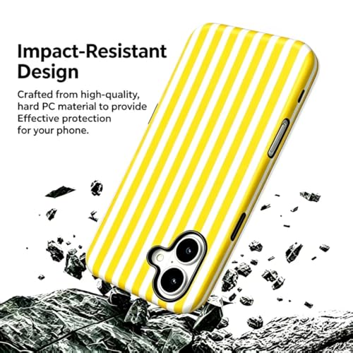 Image of for iPhone 16 Case Cute Phone Case,Compatible with MagSafe,Dual Layer Shockproof Protective Phone Cover,Hard Shell + Silicone Cover,Fashion Design for Women Girls,Striped Yellow