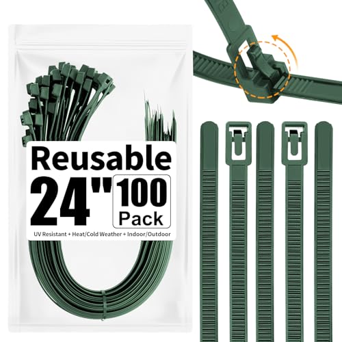 SOOOEC 100 Pack Reusable Zip Ties 24 Inch Extra Long, UV