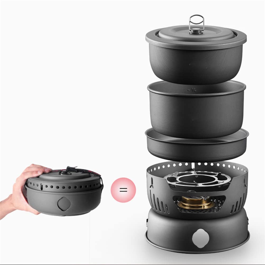 Marmite d'extérieur Portable 7 Pcs Ustensiles de Cuisine Réchaud - Réchaud de Camping Réchaud à Alcool Léger Sac à Dos pour Randonnée Pique-Nique