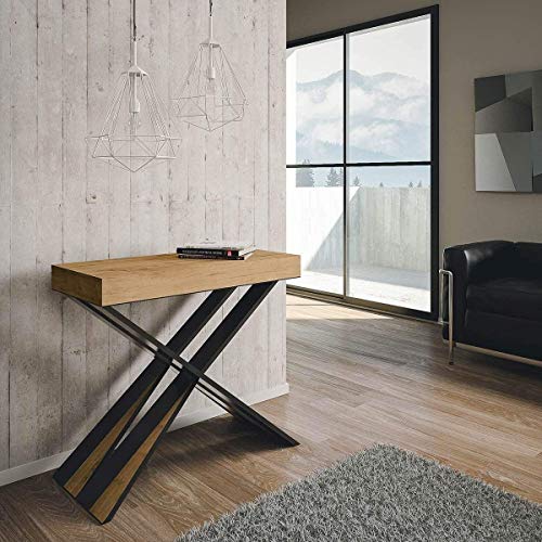 Itamoby - Consola extensible Diago Small Roble Naturaleza & Antracita, 90 x 77 x 40 cm (extensible hasta 196 cm)