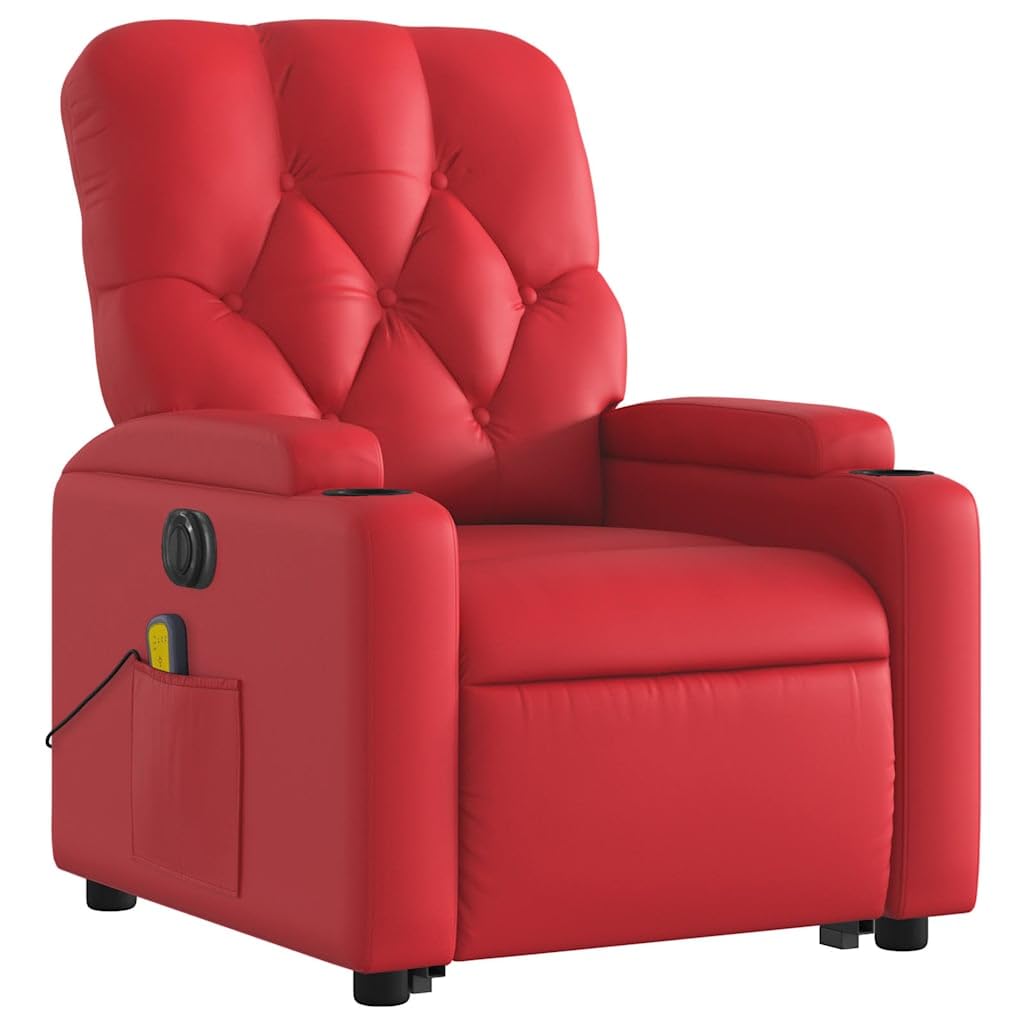 Sillón elevador reclinable eléctrico rojo de piel sintética con masaje por vibración y función de elevación automática para asiento cómodo y relajación total Este título
