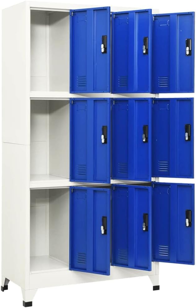 9 Compartment Steel Locker Cabinet with Cam Locks in Gray and Blue for Office Storage