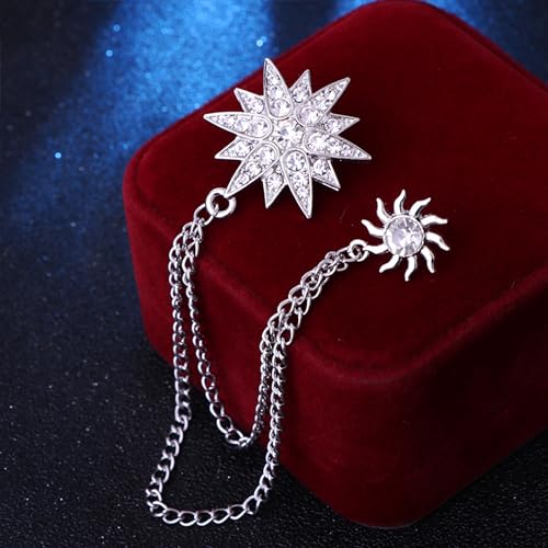 Image of Rhinestone Star Brooch Pin for Women Men Dainty Gold Plated Crystal CZ Snowflake Tassel Exquisite Lapel Pins Dress Suit Bouquet Accessories Jewelry