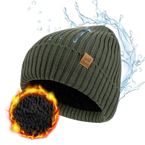 ACUSHLA Windproof Waterproof Cuffed Beanie Thermal Fleece Lined Winter Hat