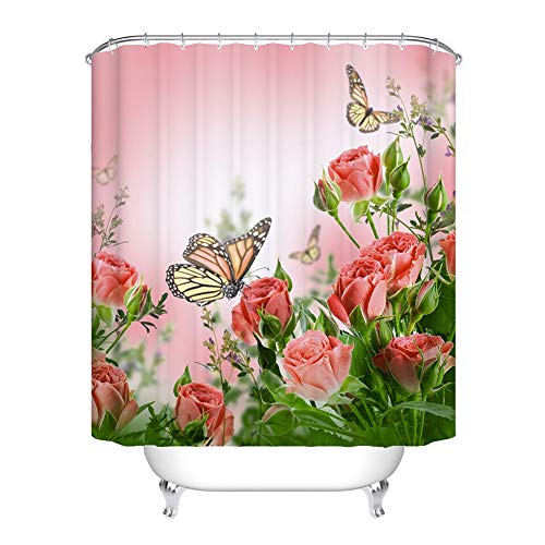 Bullpiano 4-teiliges Blumenduschvorhang-Set mit rutschfestem Teppich, Toilettendeckelabdeckung Badematte wasserdichtem… – Bild 3