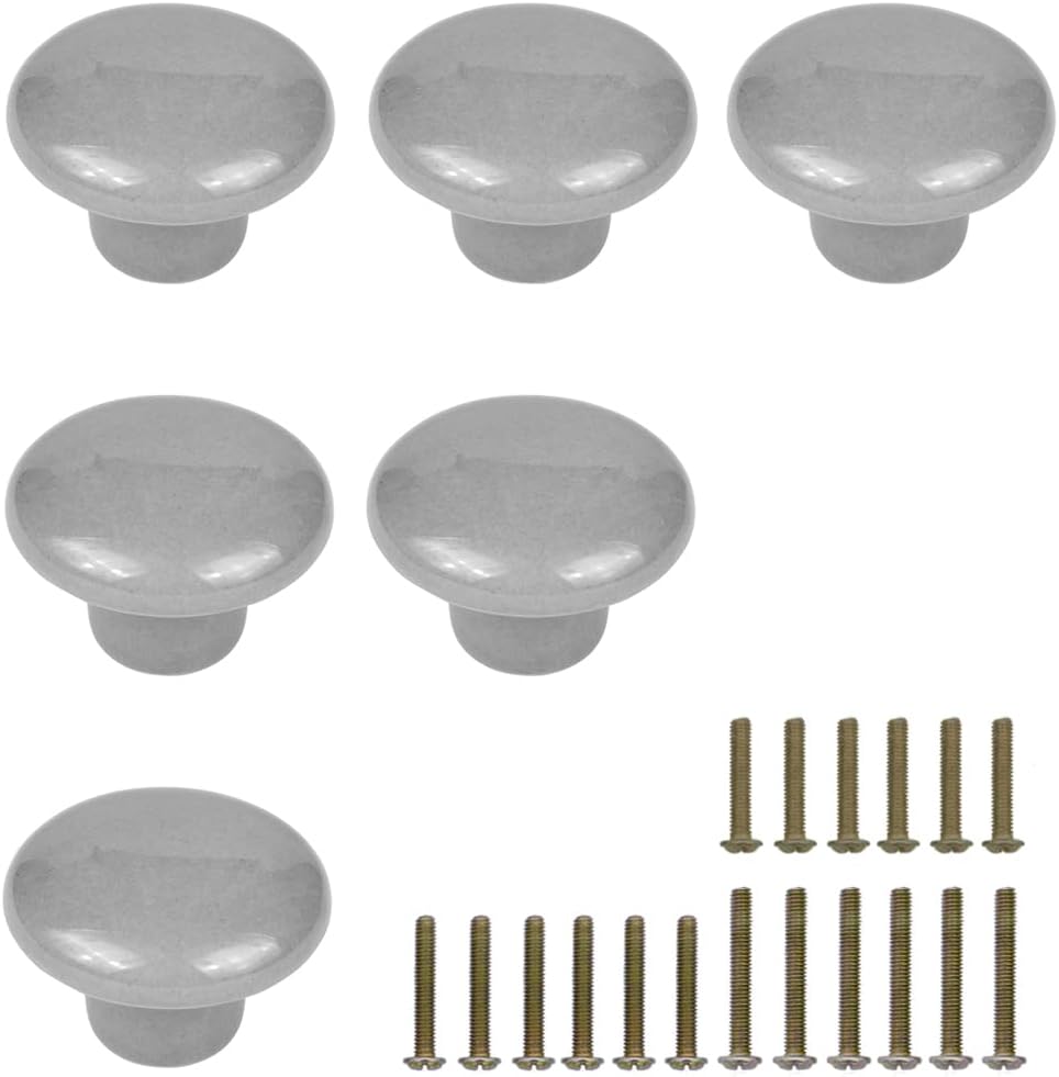 Vintage Ceramic Round Style Cabinet Knobs 6 Pack Kitchen Cupboard Drawer Dresser Door Knobs and Pull Handles with 3 Kinds of Screws (Gray)