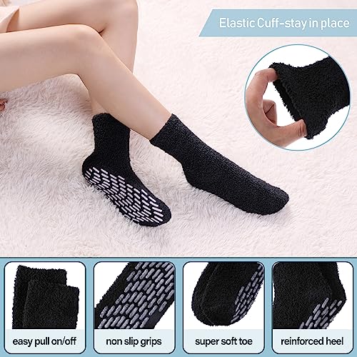 Image of Yebing Non Slip Hospital Socks for Women with Grips Fuzzy Cozy Anti Skid Slipper Socks Winter Warm Soft Fluffy Sleep Socks