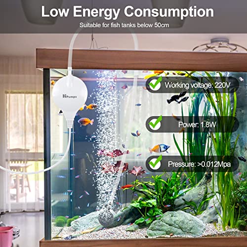 Xcsaide Pompa ad Aria per Acquario, Pompa di Ossigeno Super Silenziosa, Rumore Meno di 38dB 1.8W Pompa di Ossigeno Potente con Ventosa a Tubo d'Aria con Pietre d'Aria per Acquari Nano, Acquari Nano - Image 5