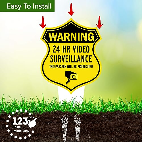 Image of Warning, 24 Hr Video Surveillance Sign, 11x21, Heavy Duty Integrated Ground Stakes, Indoor /Outdoor Use, Rust Free Aluminum Composite, Made in USA by My Sign center
