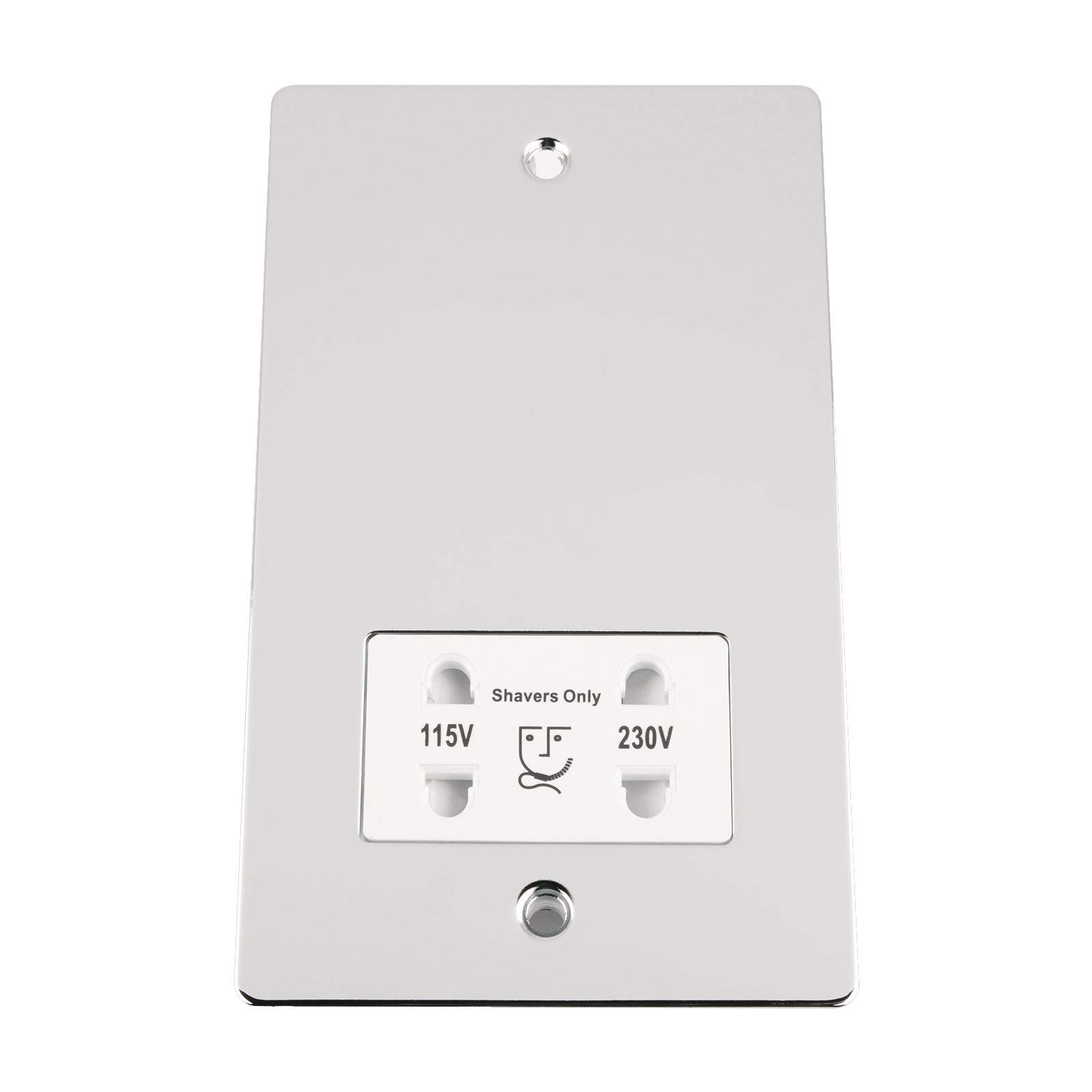 Shaver Socket Dual Voltage 115V/ 230V - Polished Chrome Flat - White Insert