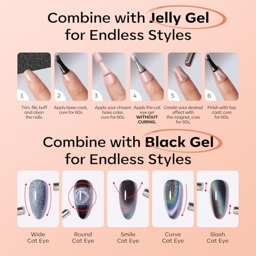 Image of modelones Nude Cat Eye Gel Nail Polish Nude Gel Polish Jelly Glass with Magnet Holographic Glitter Shimmer Translucent Sheer Color Magnetic Nail Polish 15 ML