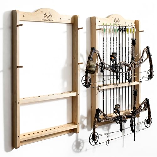 Rush Creek Creations Real tree 2 Bow and 12 Arrow Wall Rack - 4 Minute Assembly - Handcrafted, camo, '31.5''l x 3''w x 38.5''h' (39-4003)
