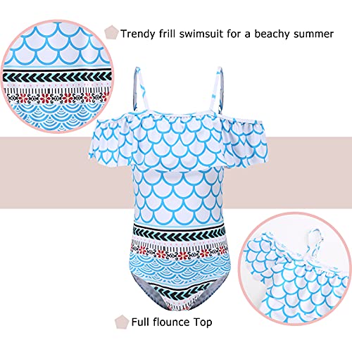 Image of Girls One Piece Swimsuits Off Shoulder Bathing Suit Kids Hawaiian Floral Swimwear 3-16 Years