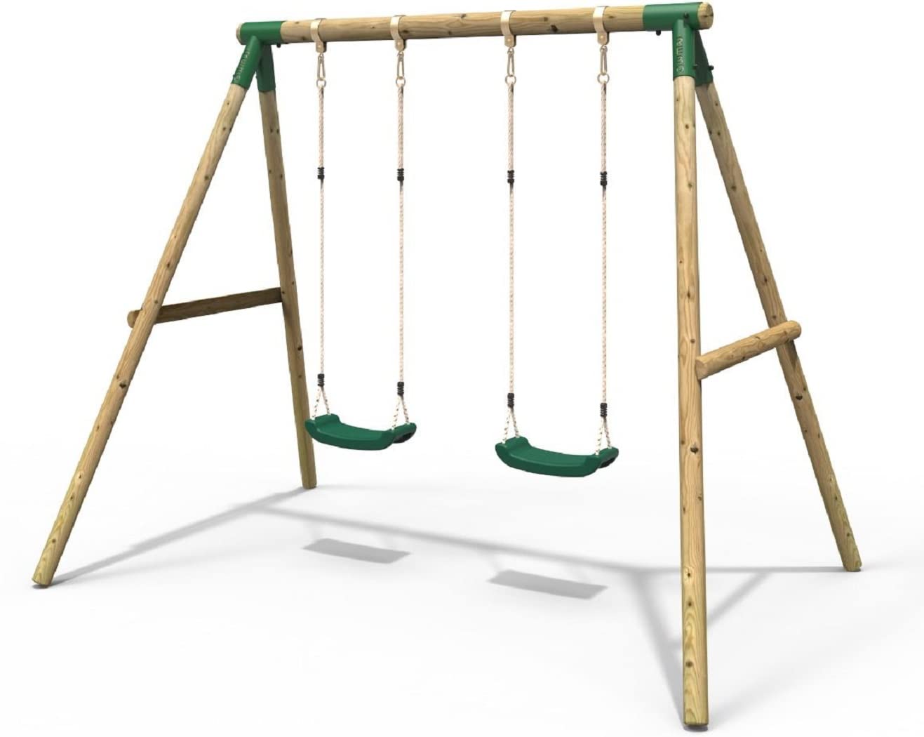ReboChildren's Wooden Garden Swing Set - Venus | OutdoorToys | Pressure Treated Timber, Soft Feel Ropes, Two Green Swing Seats, Sturdy Construction for Kids