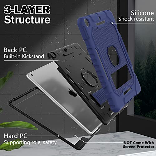 Image of ZoneFoker Case for iPad 9th /8th /7th Generation 2021 /2020 /2019(10.2 inch), Heavy Duty Military Grade Shockproof Rugged Protective 10.2 inch Cover with Built-in Stand for iPad 9 8 7 Gen (NavyBlue+Black)