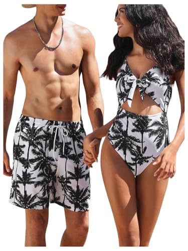 Verdusa Men's Elastic Drawstring Waist Swim Trunks Summer Board Shorts with Pockets