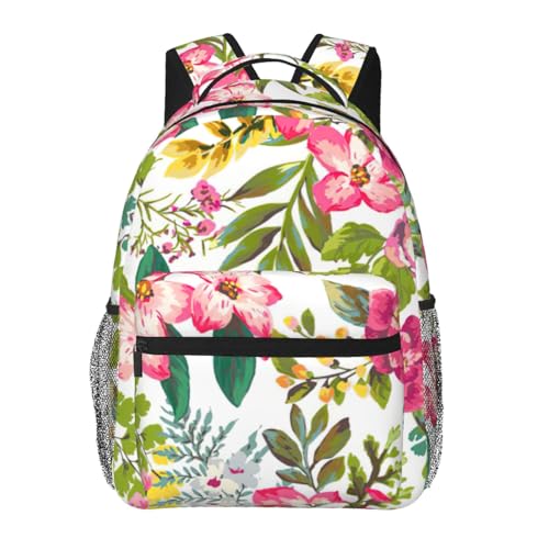 Mochila diaria informal de flores de hibisco 20x29x40 cm para vacaciones