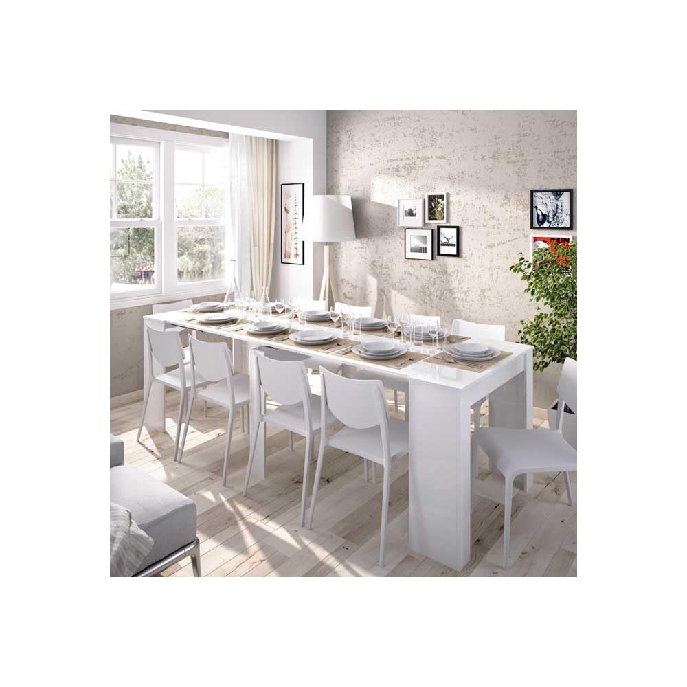 Table extensible Lexa XL blanc pour salle à manger modulable de grande capacité