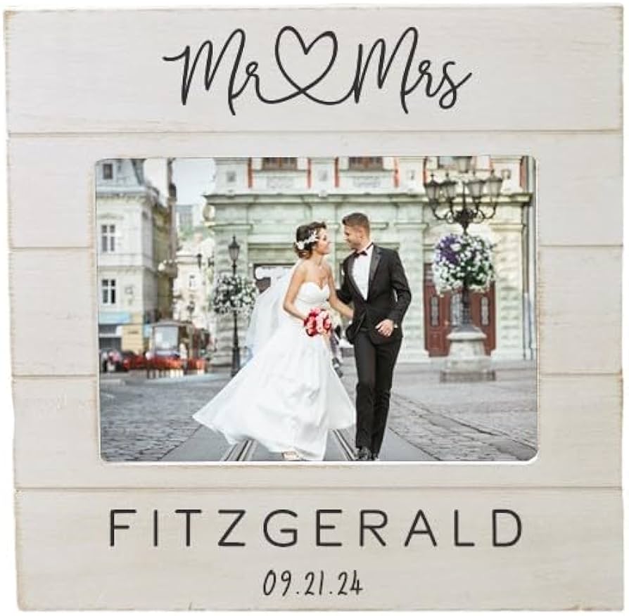Personalization Universe Infinite Love Shiplap Wedding Picture Frame 5" X 7" Horizontal – Custom Couples Last Name & Titles, Engagement Party Décor, Bridal Registry Gift