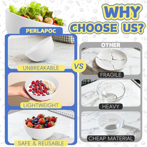 Image of Wheat Straw Bowls 26 OZ, Plastic Bowls Reusable, Unbreakable Cereal Bowls Set of 6, Small Soup Bowl Salad Bowl for Kitchen, Microwave & Dishwasher Safe, White