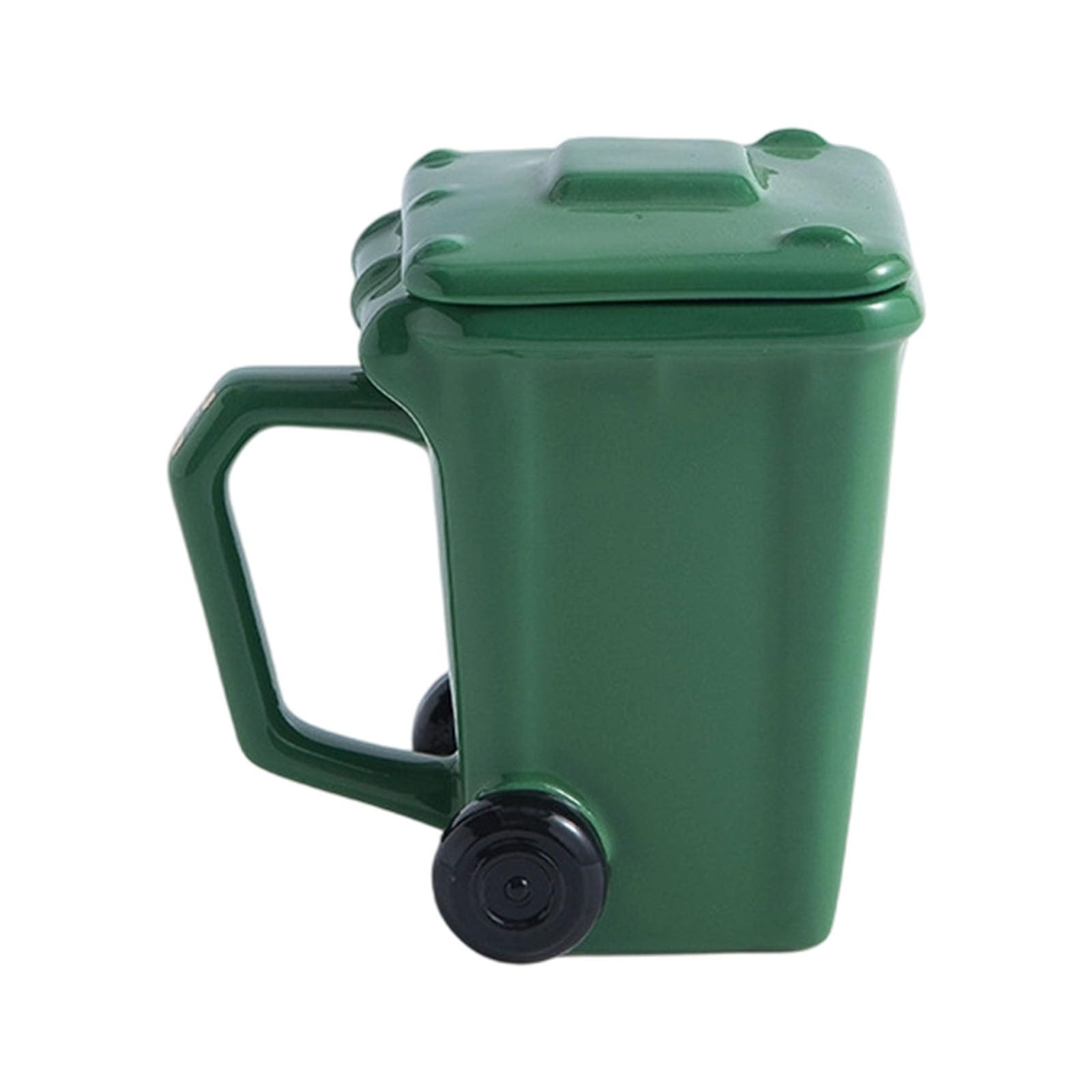 Jazuaiao Green Unique Trash Bin Shape Coffee Cup 400Ml Sturdy Ceramic Mugs Easy Cleaning Home Use Garbage Can Shape Mugs Creative Garbage Bin Coffee Cup