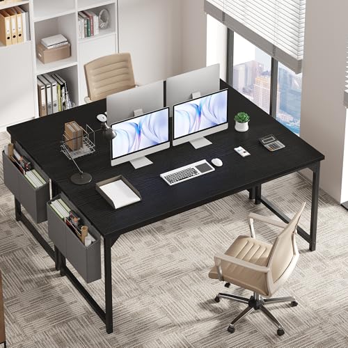 Image of OLIXIS Computer Desk, 63 Inch Gaming Desks for Home Office Small Spaces | Writing Study Craft Work Table, Computer Workstation for Bedroom with Storage Bag, Black