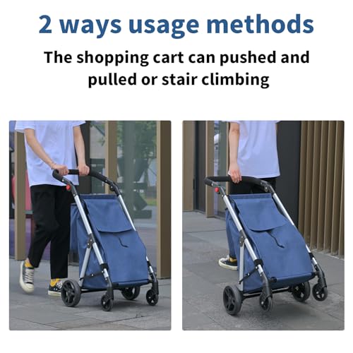 LEUYA ABC Einkaufstrolley, 4 Räder Aluminium Einkaufswagen, 46L Faltbarer Einkaufstrolley mit isolierter Kühltasche (Blau) – Bild 6