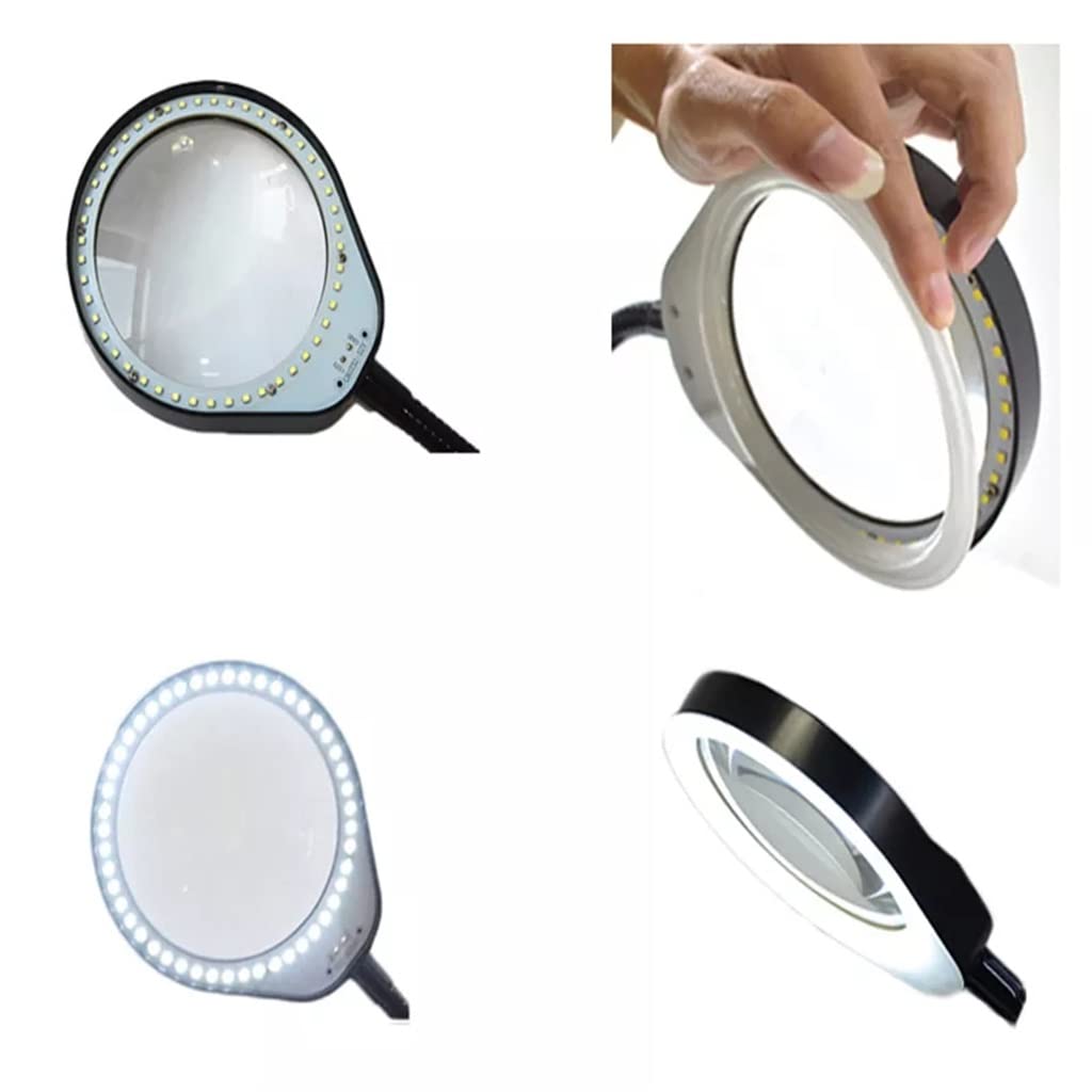 Flexible Hands Free Magnifier Lamp Clip-on Magnifier Desk Lamp Reading Large Lens Illuminated Magnifier(B)