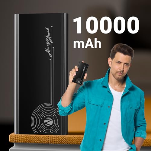 Image of ZEBRONICS EnergiPod 10MR1, Power Bank, 10000 mAh, 22.5W Super Fast Charging PD 3.0 (PPS), Dual Type C & USB A, LED Indicator, Metal Body, for iPhone, Android, Tablets, Airpods, Made in India (Black)