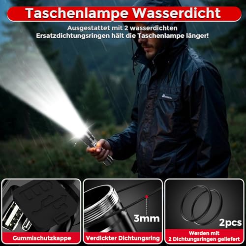 Shadowhawk 500000 Lumen Taschenlampe LED Aufladbar - Bis zu 1000m Reichweite, 24h Laufzeit mit 2 Akkus, LCD-Prozentanzeige Taktische Taschenlampen, Extrem Hell Flashlight für Camping, Wandern, Outdoor