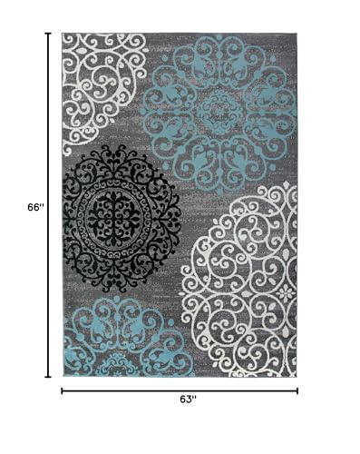 Tapete Floral Moderno 5'3" x 7'3" Gris miniatura 2