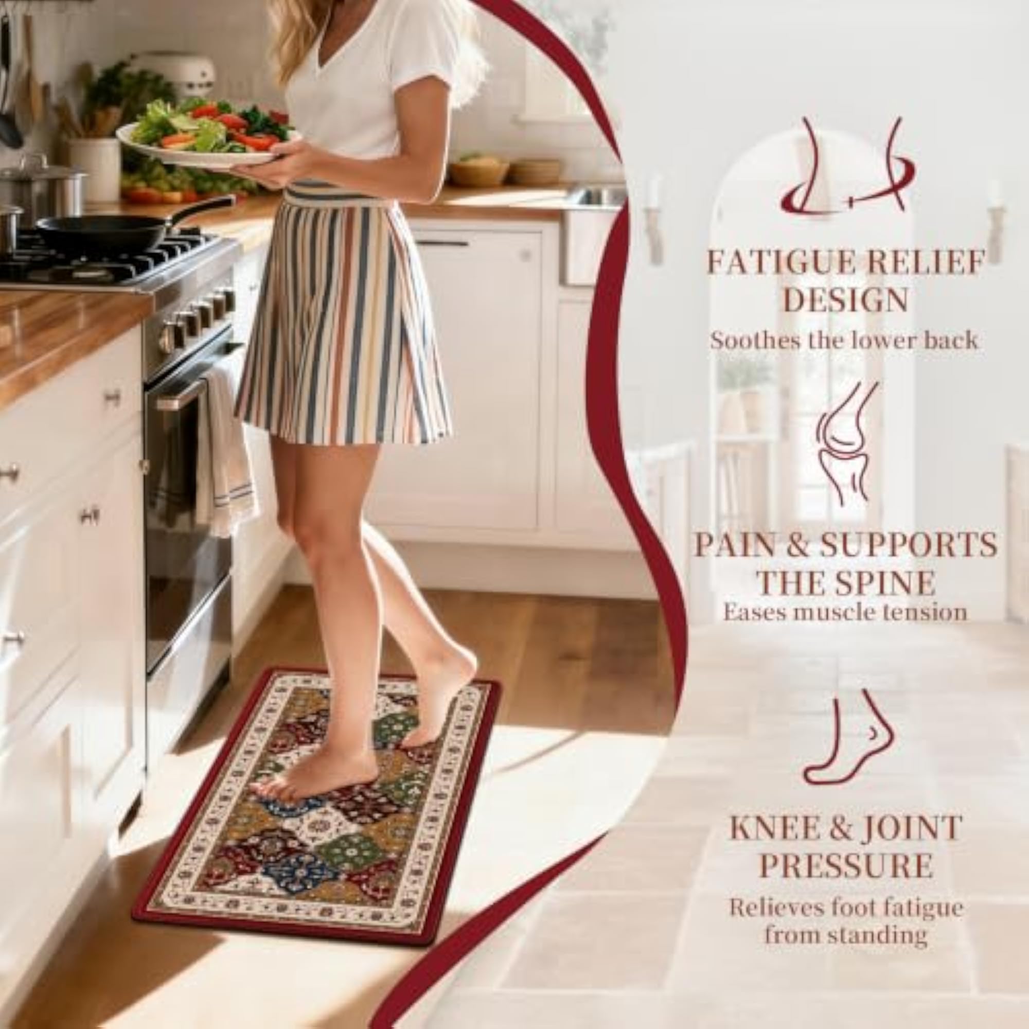 Turkish Patchwork Kitchen Floor Mats, 2-Piece Non-Slip Anti-Fatigue Rugs