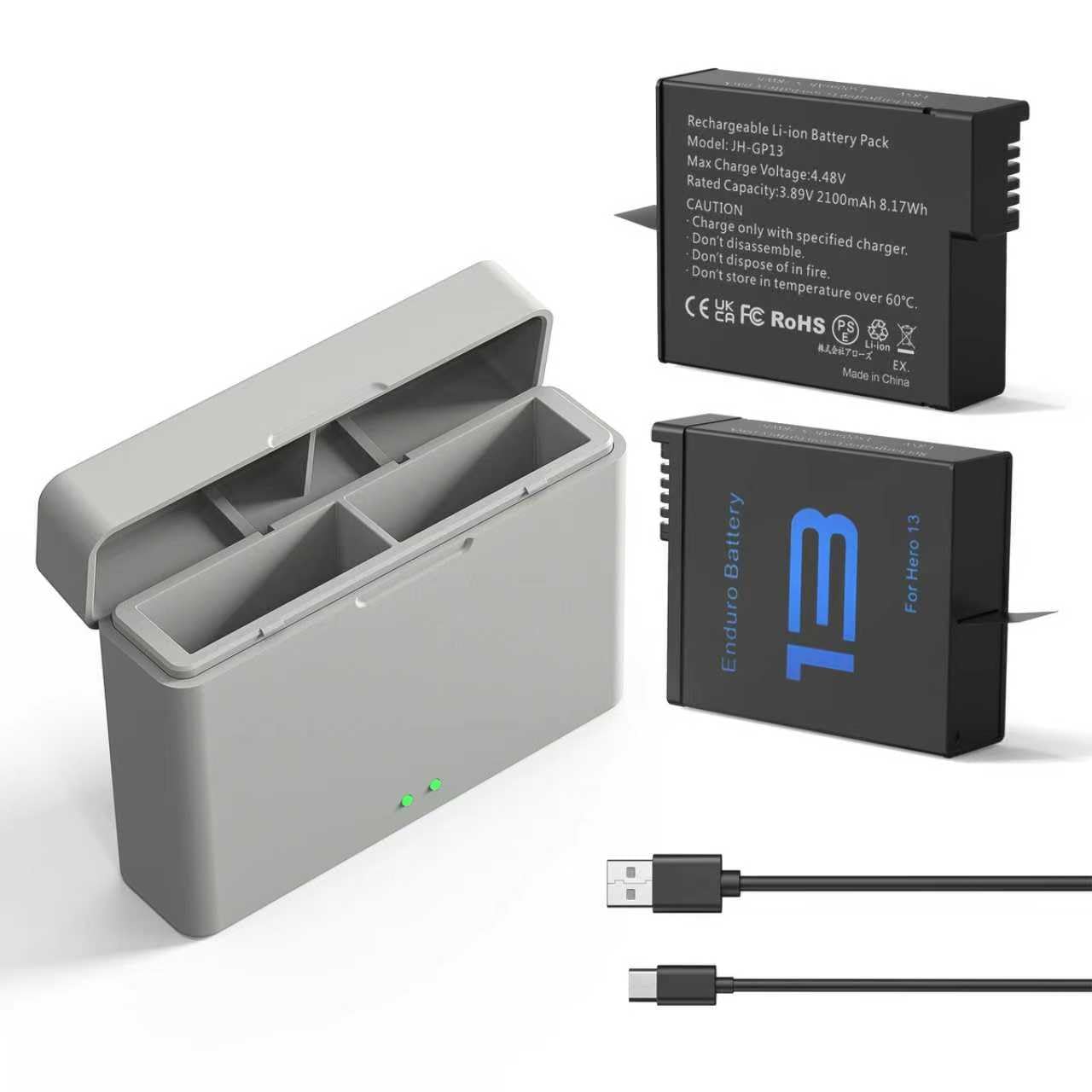 2-Pack 2100mAh Replacement Batteries for GoPro Mission 1/Pro Hero 13 Black