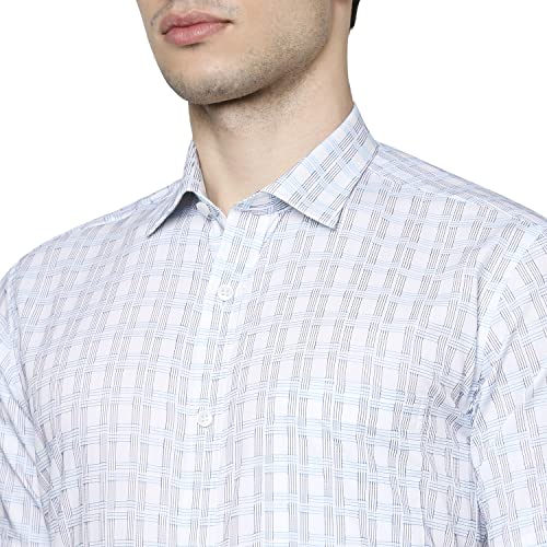 Image of Park Avenue Men's Pure Cotton Checks Pattern Regular Fit Semi Cutaway Collar Half Sleeve Formal Shirt