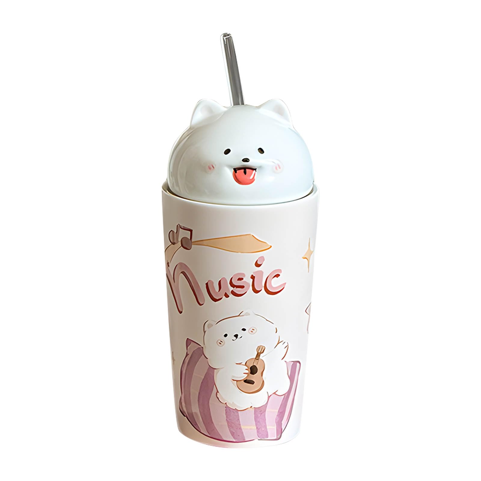 Jazuaiao Artistic Samoyed Puppy Published Ceramic Cup Heat Immune Substance Ideal for Hot Beverages and Cold Beverages Direct Current Ceramic Cup