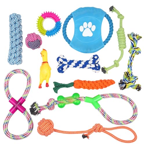 FOR-HI Dog Teething Chew Toys - 12 Pack Small Medium Breed Puppy Toy, Variety Dogs Rope Chew Toys...