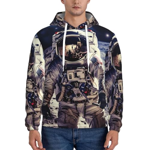 Men's Fleece Pullover Hoodie Long Sleeve Hooded US Astronaut Travel Moon Sweatshirt Casual Shirts With Pockets 4X-Large Black2
