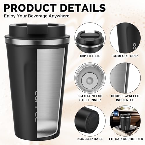 Image of MOMSIV 17oz Travel Mug, Insulated Coffee Cup with Leakproof Lid, Vacuum Stainless Steel Double Walled Reusable Tumbler for Hot and Cold Water Coffee and Tea In Travel and Car