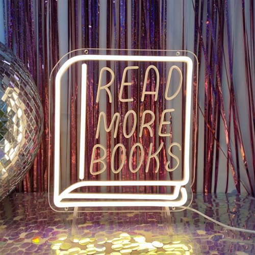 Image of Read More Books Neon Sign Pencil Neon Light Student LED Neon Light Colorful Neon Light Up Sign Suitable for Classroom Bookstore Library Museum Study Room,DecoBrilliand, (11.8 inch*10.7 inch)