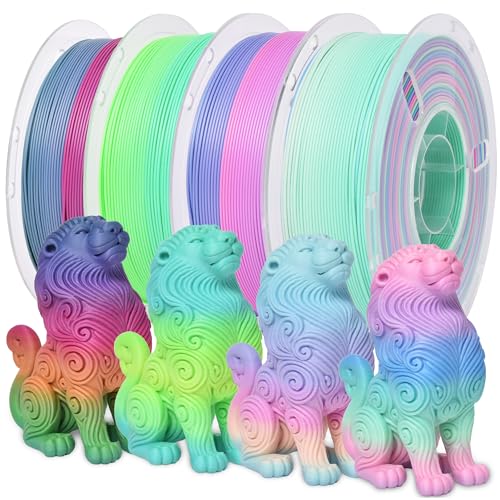 Image of RAMBERY 4 Colors Matte Rainbow PLA 3D Printer Filament Bundle Fast Color Change 3D Printing Filament 1.75mm + /- 0.02mm, 1kg(2.2lb) X4PCS, Matte Rainbow /Lollipop /Red Coral /Green-Blue