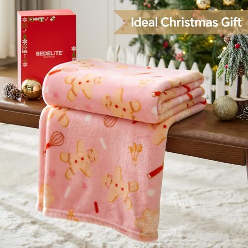 Image of BEDELITE Twin Blanket for Couch & Bed - Cute Holiday Throw Blanket with Gingerbread Man Pattern for Girls & Teens, Soft Fleece for Couch & Bed, Festive Home Decor Gift, 60x80