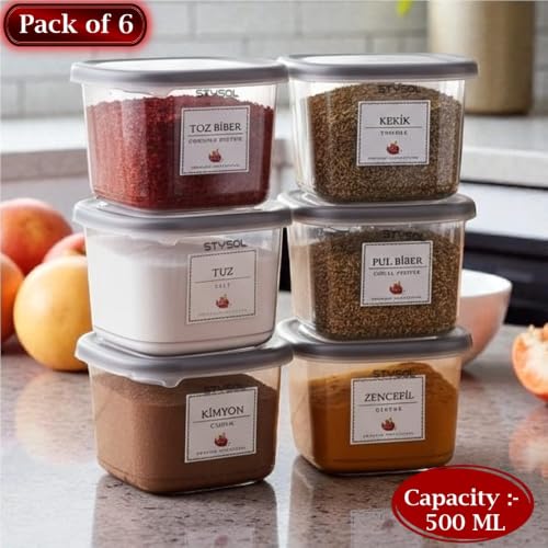 Image of Modular Plastic Storage Container With Airtight Lid | BPA-Free Plastic | Pantry & Home Organization | Multi-Purpose Storage | Pack Of 6, 500 ml