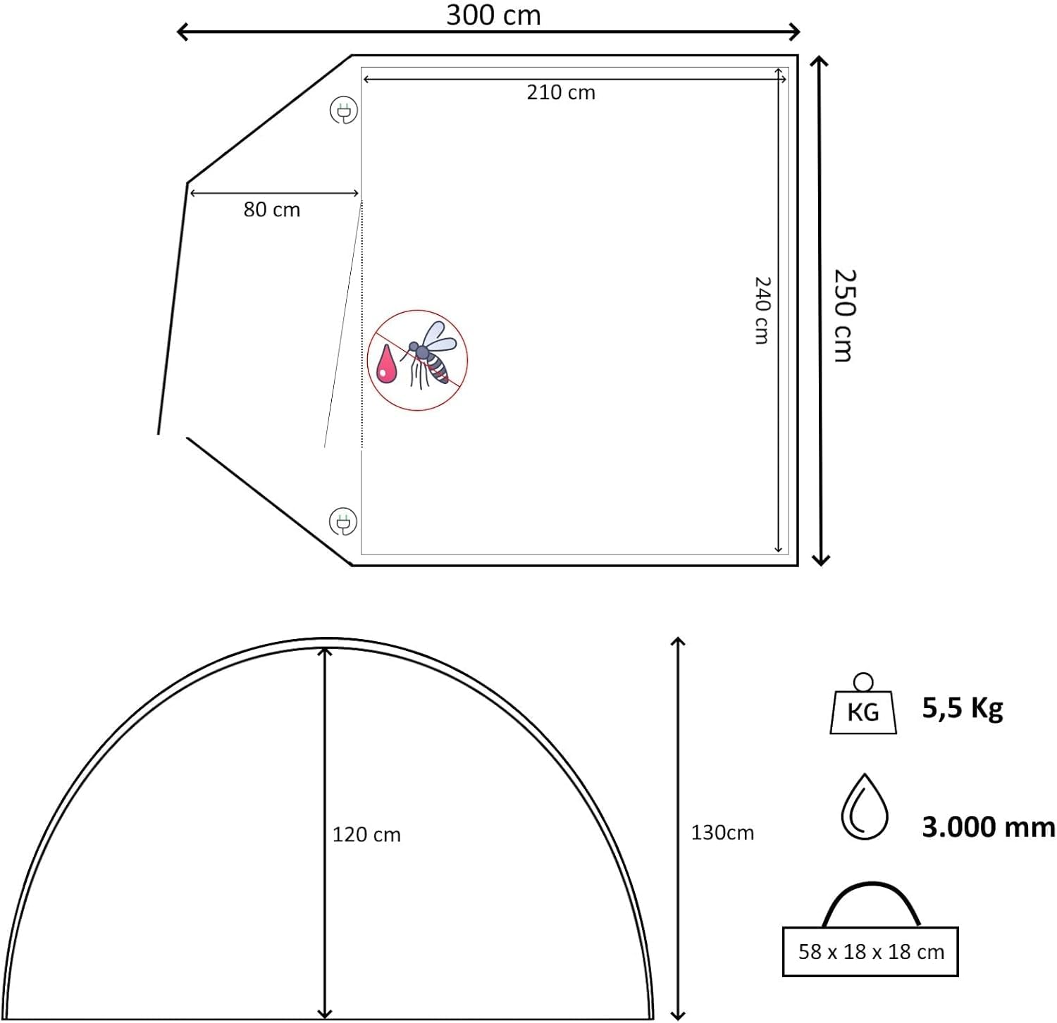 Campingzelt 3-4 Personen (doppelwandig) – leicht, stabil, wasserdicht | verdunkelter Innenraum, Moskitonetz, Fluoreszierende Abspannleine, verstärkte Heringe, Vorraum mit Bodenplane inkl. Tragetasche