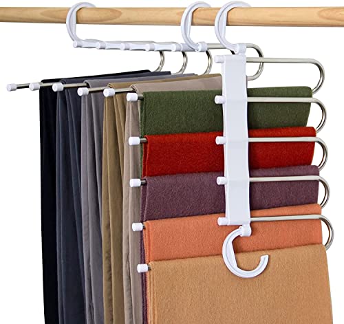 Image of Niloni 5-in-1 Stainless Steel Foldable Hangers - Multi-Layer Space Saving Clothes Organizer | Magic Pant Hangers for Wardrobe | Heavy Duty Multi-Purpose Clothing Hangers Set