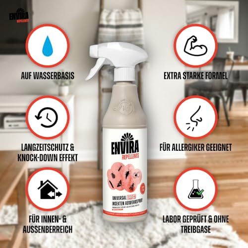 Envira Universal Effect Insekten Abwehrspray 2 x 5 Liter - Extra starkes Spray mit Langzeitwirkung gegen Trauermücken, Silberfische, Lebensmittelmotten & weiteres Ungeziefer - Mittel gegen Insekten