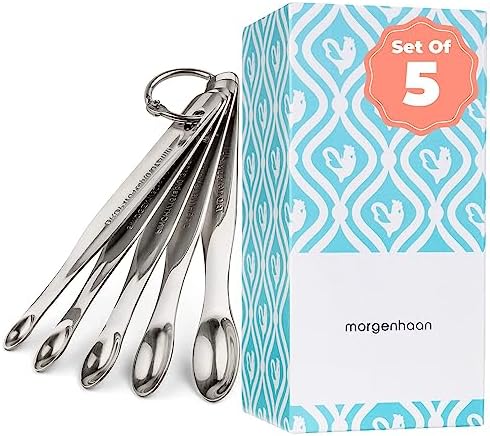 Morgenhaan (5-Piece) Stainless Steel Measuring Spoons - Heavy Duty Set Of Stackable 1/4-1/64 Teaspoons, With ML For Dry Food And Liquid Lifetime Nesting Kitchen Metric Measurements - Chef Quality